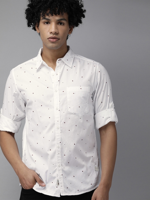 

Roadster Men White Printed Casual Shirt