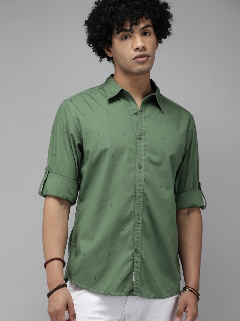 

Roadster Men Green & Black Opaque Printed Casual Shirt