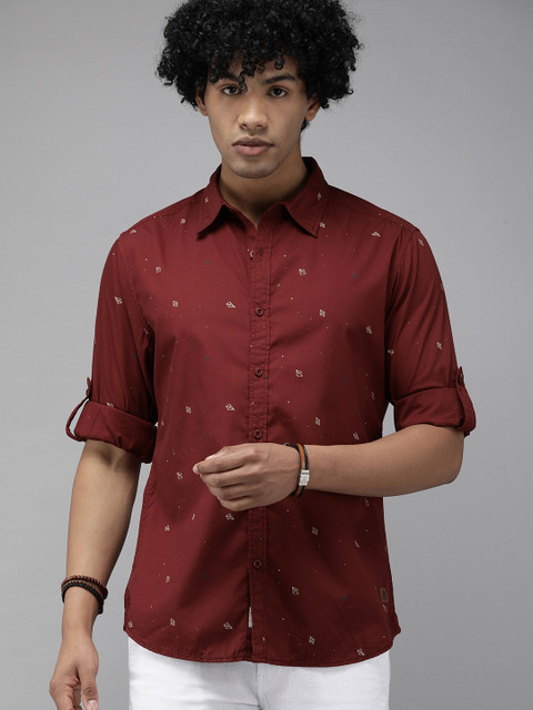 

Roadster Men Maroon & White Opaque Printed Casual Shirt