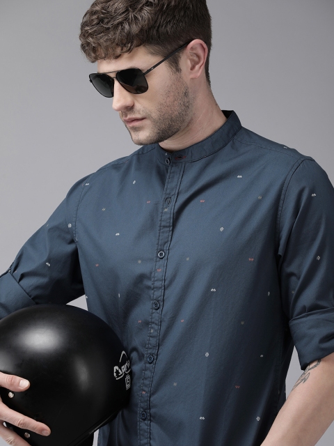 

Roadster Men Navy Blue Printed Casual Shirt