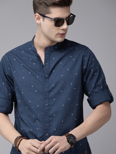 

Roadster Men Navy Blue Cotton Printed Casual Shirt