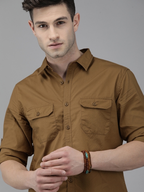 

Roadster Men Brown Self Design Checked Regular Fit Pure Cotton Casual Shirt