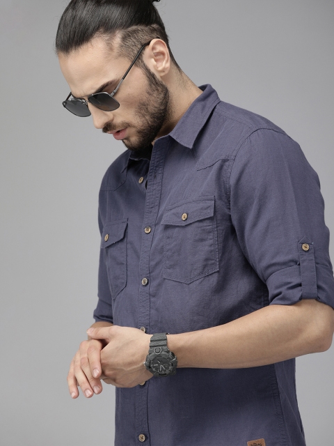 

Roadster Men Navy Blue Solid Casual Shirt