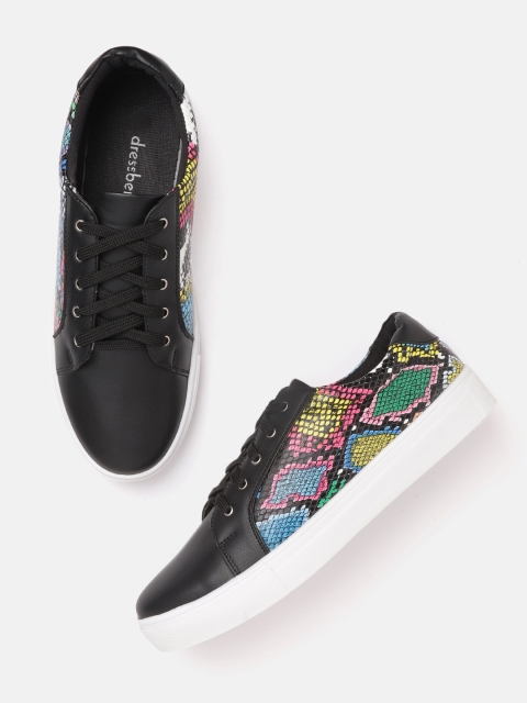 

DressBerry Women Black Snakeskin Print Sneakers