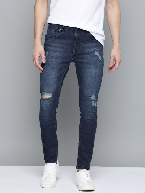 

Mast & Harbour Men Navy Blue Super Skinny Fit Mildly Distress Light Fade Stretchable Jeans