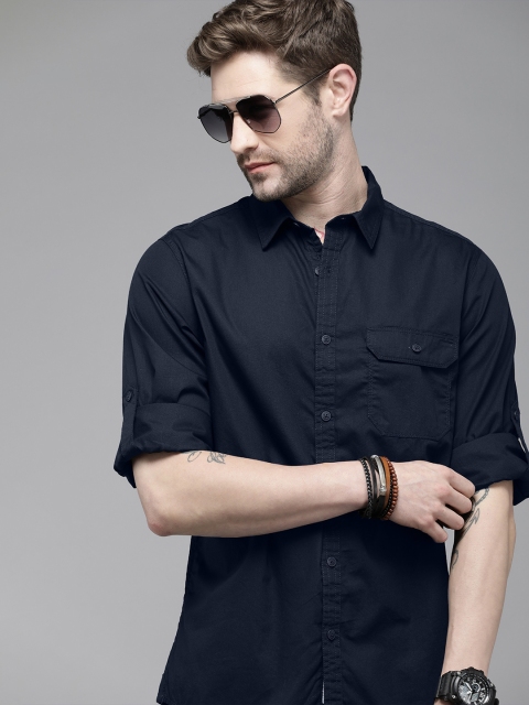 

Roadster Men Navy Blue Solid Pure Cotton Neem Finish Casual Shirt