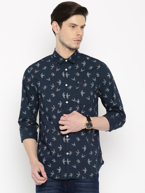 

Jack & Jones Men Navy Blue Slim Fit Printed Casual Shirt