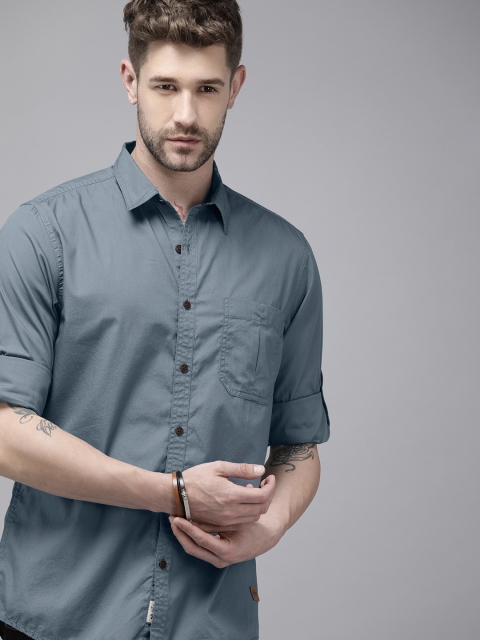 

Roadster Men Blue Solid Opaque Pure Cotton Casual Shirt
