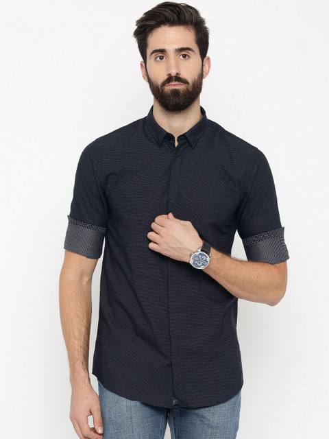 

Jack & Jones Men Navy Regular Fit Printed Casual Shirt, Navy blue