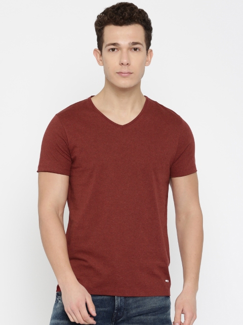 

Jack & Jones Men Maroon Solid V-Neck T-shirt