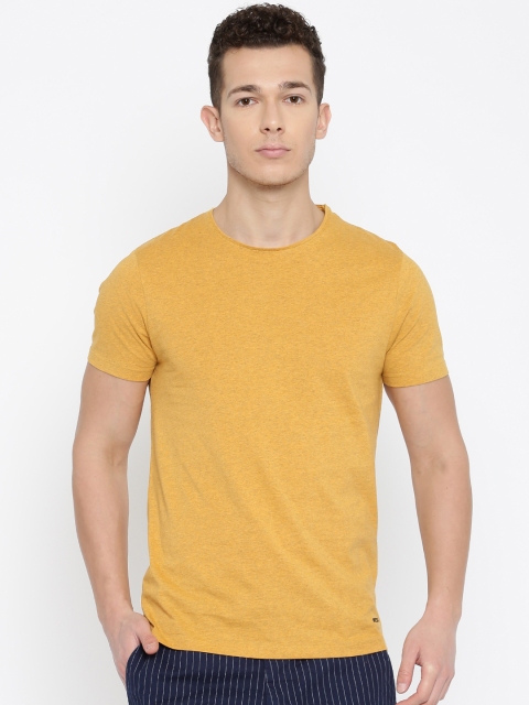 

Jack & Jones Men Mustard Yellow Self-Design T-shirt