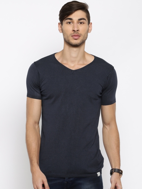 

Jack & Jones Men Navy Solid V-Neck T-Shirt, Navy blue