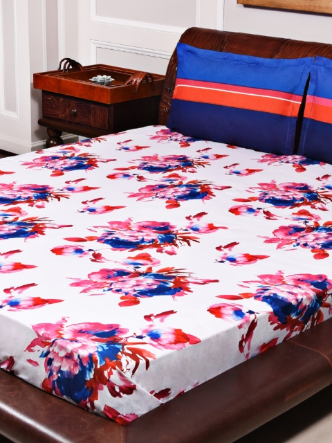 

STELLAR HOME White & Pink 144 TC Cotton Double Bedsheet with 2 Pillow Covers