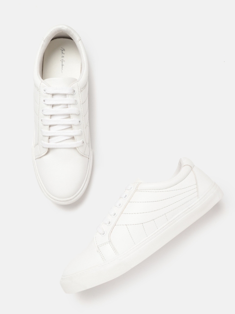 

Mast & Harbour Women White Solid Leather Sneakers