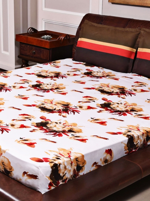 

STELLAR HOME White & Brown 144 TC Cotton Double Bedsheet with 2 Pillow Covers