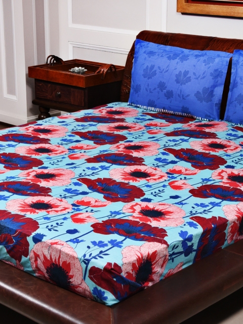 

STELLAR HOME Blue & Maroon 144 TC Cotton Double Bedsheet with 2 Pillow Covers