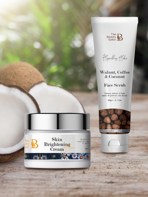 

The Beauty Sailor Set of 2 Skin Brightening Cream + Walnut, Coffee & Coconut Face Scrub, White