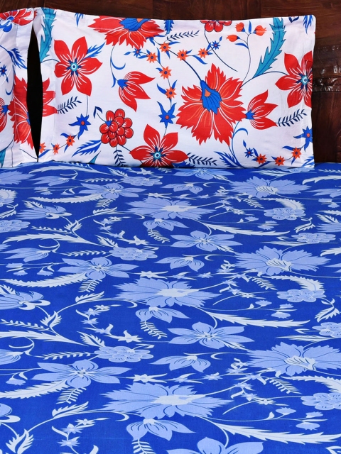 

STELLAR HOME White & Blue 128 TC Cotton Double Bedsheet with 2 Pillow Covers