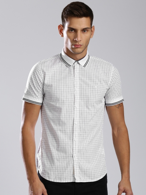 

HRX by Hrithik Roshan Men White & Grey Regular Fit Checked Casual Shirt
