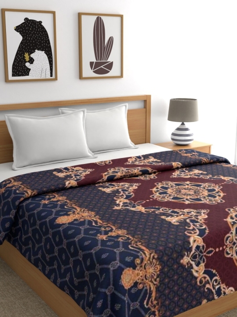 

Raymond Home Maroon & Navy Blue Ethnic Motifs AC Room 300 GSM Double Bed Blanket