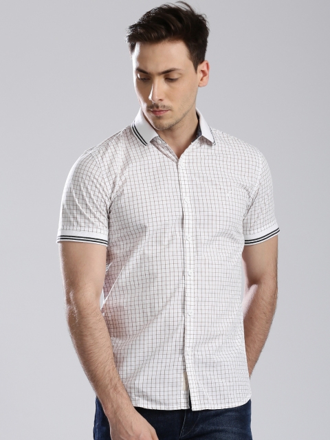 

HRX by Hrithik Roshan Men White & Brown Slim Fit Checked Casual Shirt