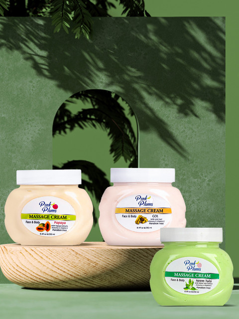 

GRACIT Pack of 3 Paraben Free Face & Body Massage Creams- Gold, Neem Tulsi, Papaya, Pink