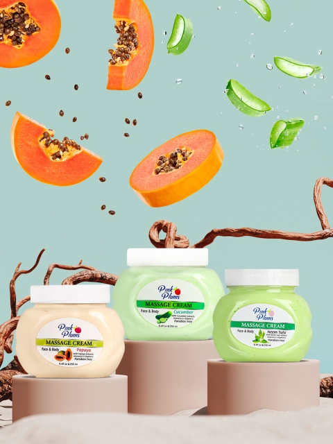 

GRACIT Set Of 3 Aloevera Neem Tulsi Papaya Face & Body Massage Creams 750ml, Green