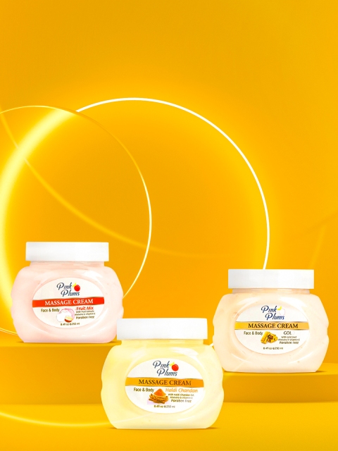 

GRACIT Set Of 3 Fruit Mix Gold Haldi Chandan Face & Body Massage Creams 750ml, Pink