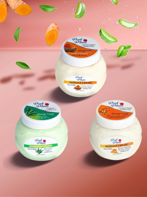 

GRACIT Pack of 3 Face & Body Massage Creams- Aloevera, Haldi & Chandan, Honey Almond, Green