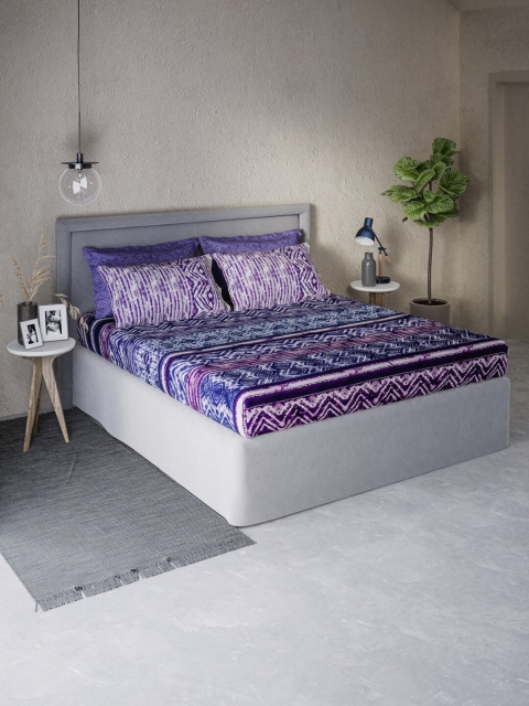 

DDecor Purple & White Geometric 400 TC King Bedsheet with 2 Pillow Covers