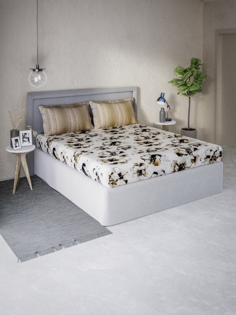 

DDecor Brown & White Floral 130 TC Queen Bedsheet with 2 Pillow Covers