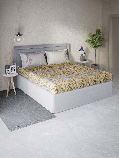 

DDecor Yellow & Grey Ethnic Motifs 130 TC Queen Bedsheet with 2 Pillow Covers