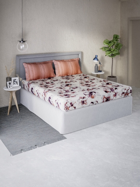 

DDecor White & Brown Floral 130 TC Queen Bedsheet with 2 Pillow Covers
