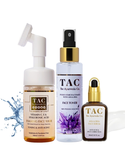 

TAC - The Ayurveda Co. AHA BHA Face Serum & Toner with Vitamin C & HA Foaming Face Wash, Orange