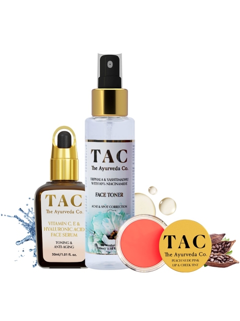 

TAC - The Ayurveda Co. Vitamin C Serum, 10 % Niacinamide Toner & Peach Tinted Lip Balm