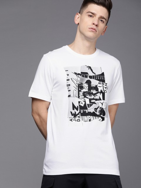 

Nike Men White Black Printed M J BRAND JM FLT AOP SS CREW Pure Cotton T-shirt