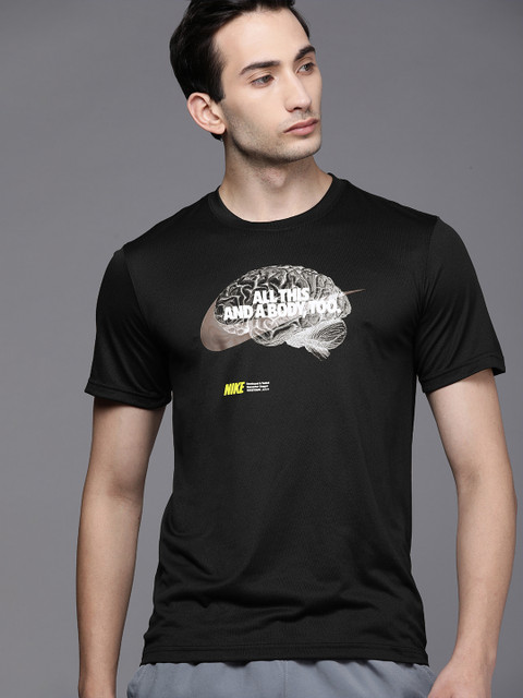 

Nike Men Black Graphic Printed Dri-FIT LGD HUMOR Training T-shirt