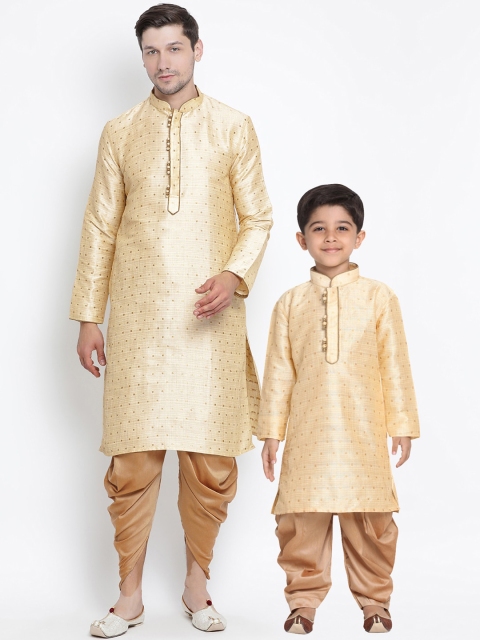 

VASTRAMAY Men Gold-Toned & Beige Kurta with Dhoti Pants