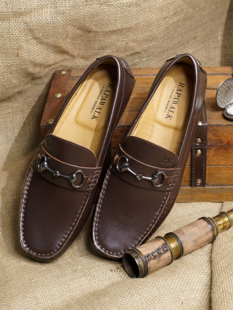 

RAPAWALK Men Brown Textured Leather Horsebit Penny Loafers