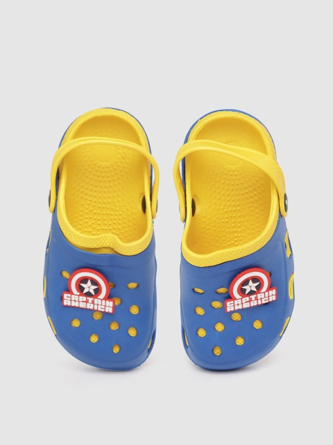 

toothless Boys Blue & Yellow Cut-Out Clogs with Marvel Captain America Shoe Charm Detail