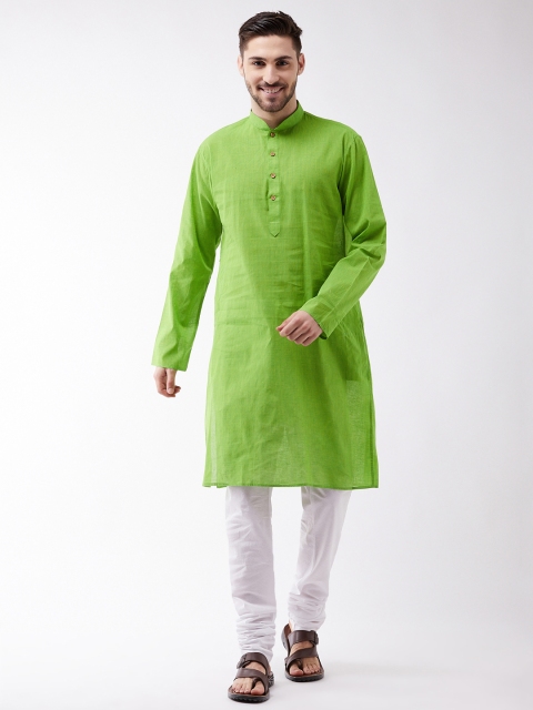 

Vastramay Men Green Pure Cotton Handloom Kurta Pyjama Set