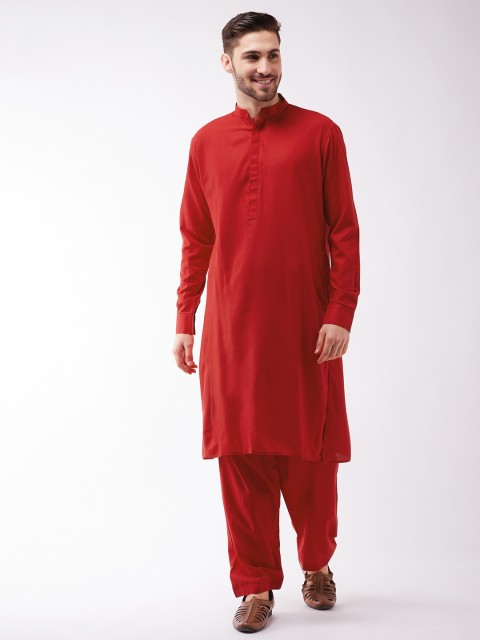 

VASTRAMAY Men Maroon Layered Kurta with Salwar