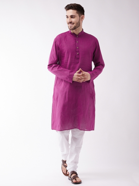 

VASTRAMAY Men Purple Pure Cotton Handloom Kurta with Pyjamas