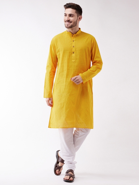 

VASTRAMAY Men Yellow Pure Cotton Handloom Kurta with Pyjamas