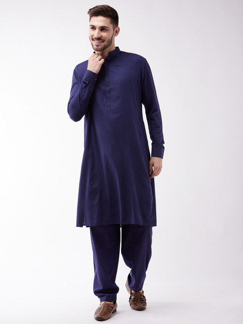 

VASTRAMAY Men Blue Solid Kurta with Salwar
