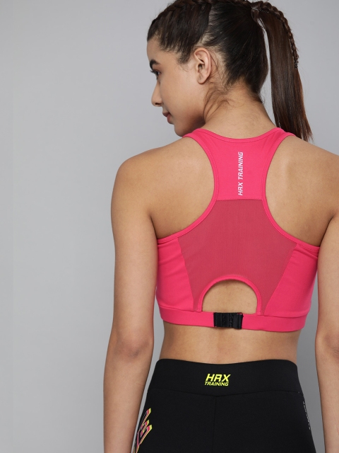 

HRX By Hrithik Roshan Training Women Neon Pink Rapid-Dry Typography Sports Bra