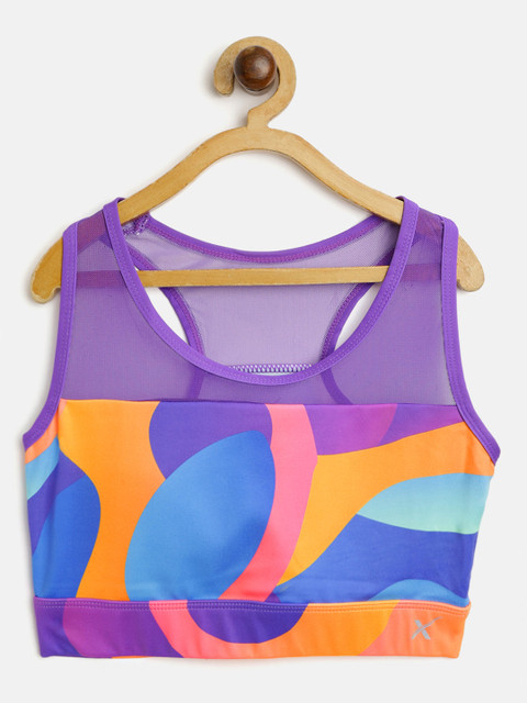 

HRX by Hrithik Roshan U-17 Active Girls Purple Rapid-Dry AOP Sports Bra
