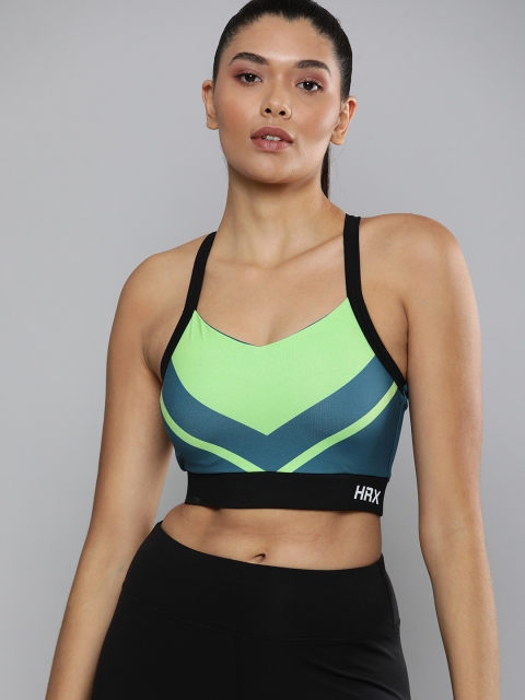 

HRX By Hrithik Roshan Running Women Green Rapid-Dry Colourblocked Sports Bra