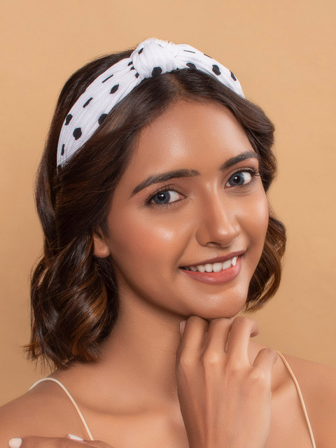 

ToniQ Women White & Black Polka Dots Printed Hairband