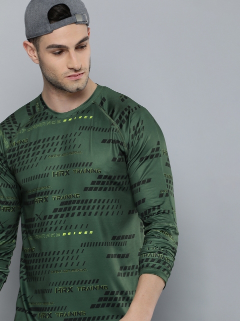 

HRX By Hrithik Roshan Men kombu green Rapid-Dry AOP Training Tshirts